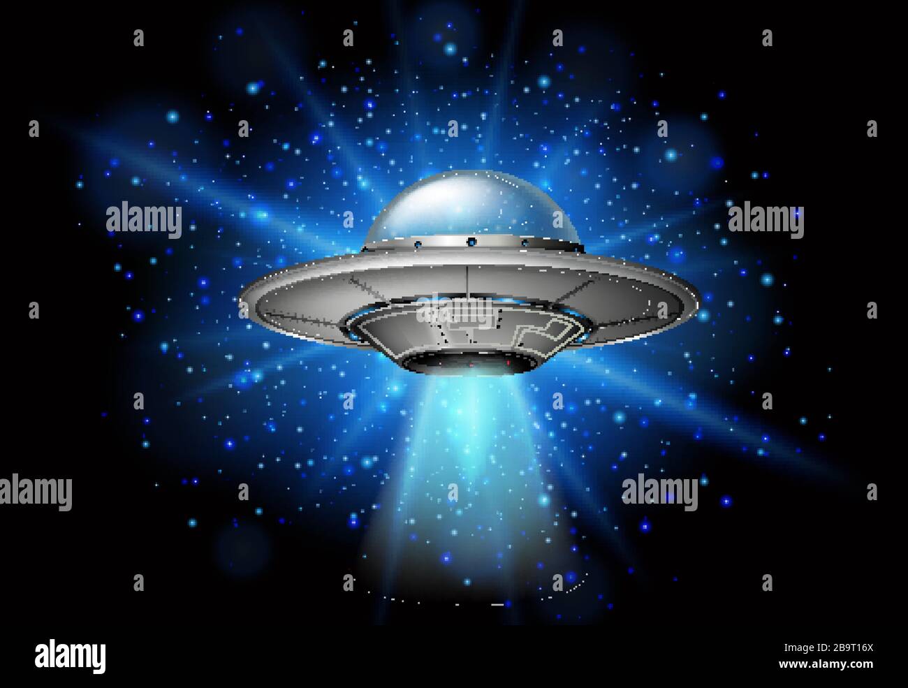Scene with spaceship flying in the dark galaxy illustration Stock ...