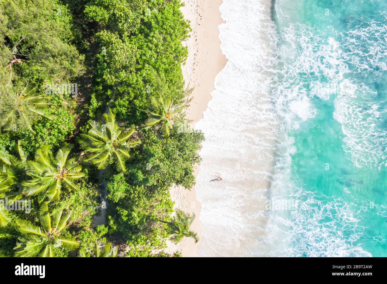 Seychelles Takamaka beach Mahé Mahe island nature vacation paradise ocean drone view aerial photo photography Stock Photo
