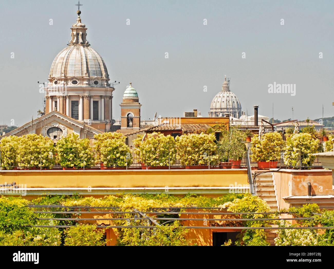 lush rooftop terrace near St Pierre Basilica, Roma, Italy Stock Photo