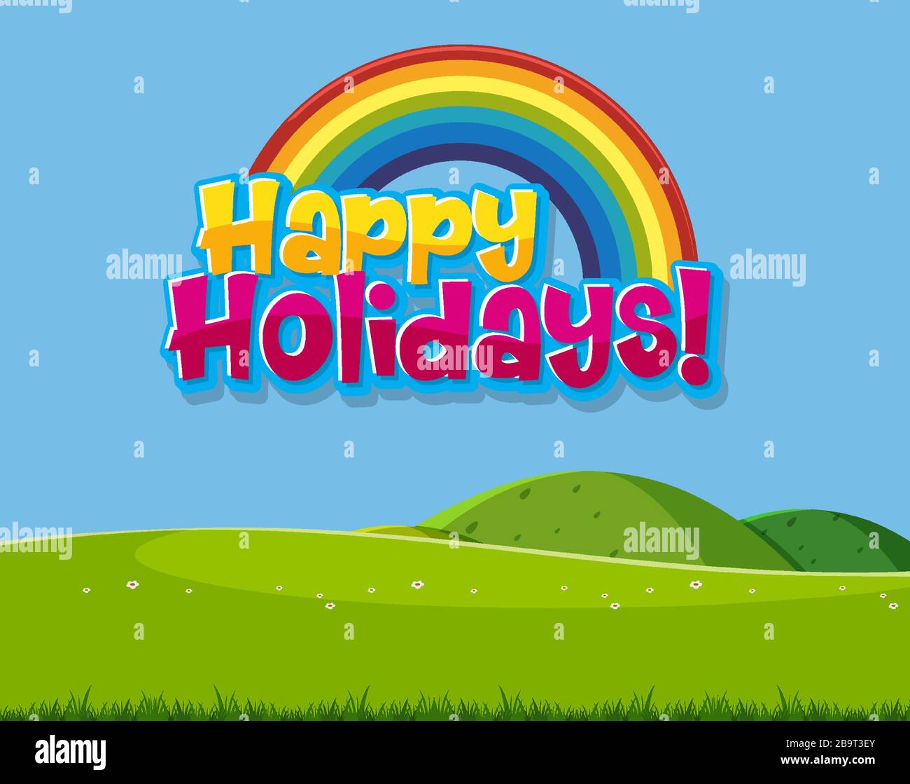 Font design template for word happy holidays with rainbow and green ...