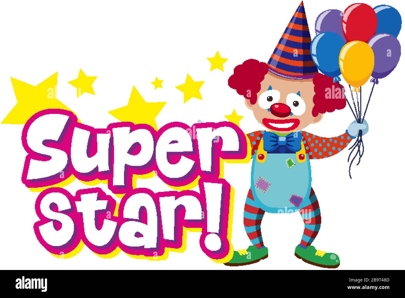 Font design for word superstar with funny clown and balloons illustration  Stock Vector Image & Art - Alamy