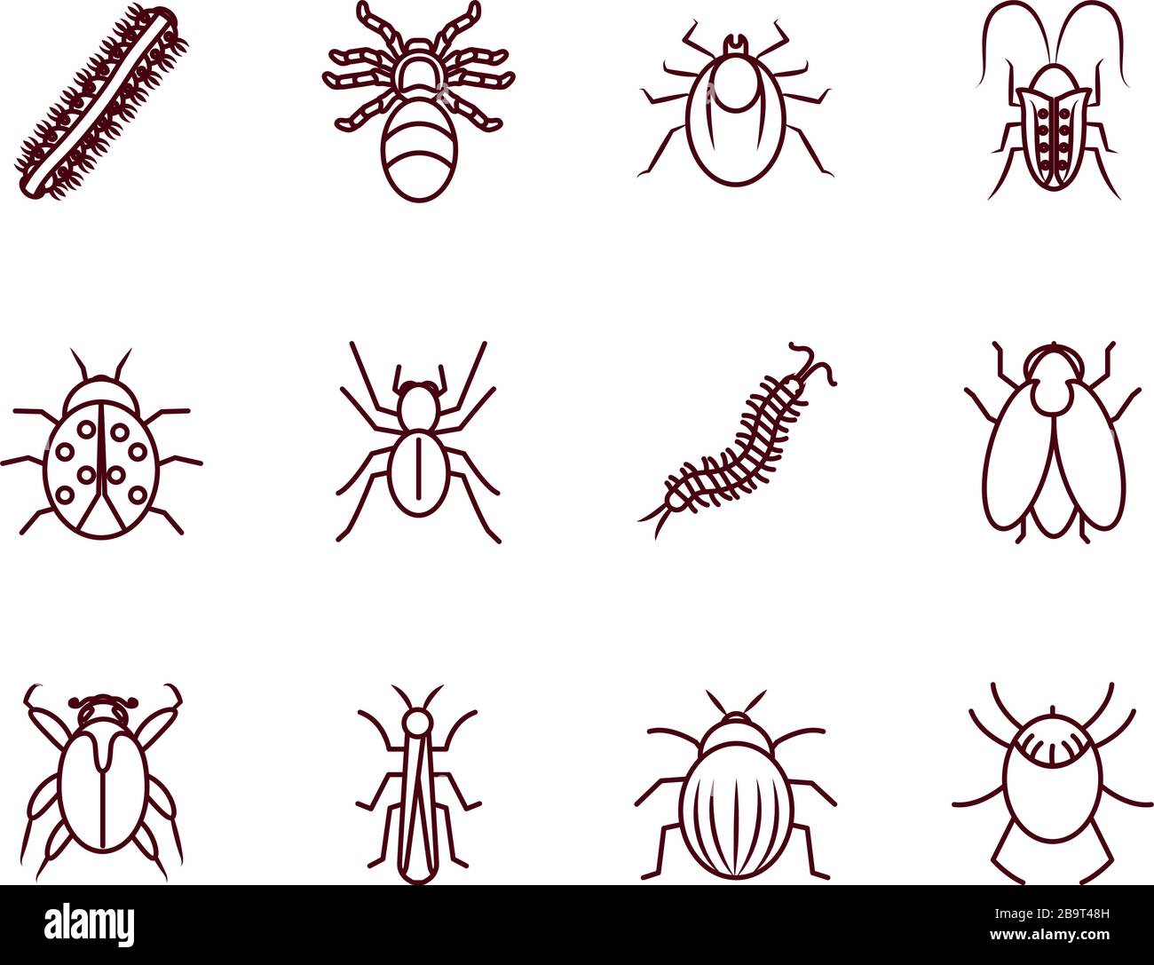 spider and insect icon set over white background, line style, vector ...