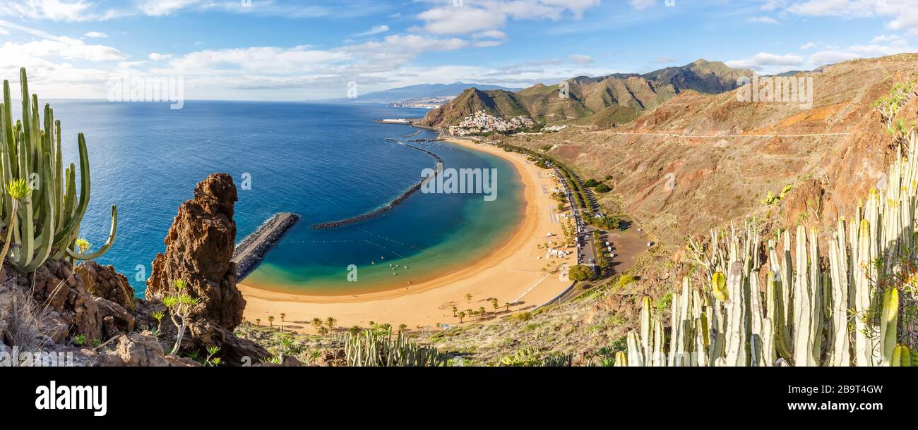 Canary islands Tenerife beach Teresitas sea travel traveling panorama Atlantic Ocean nature Stock Photo