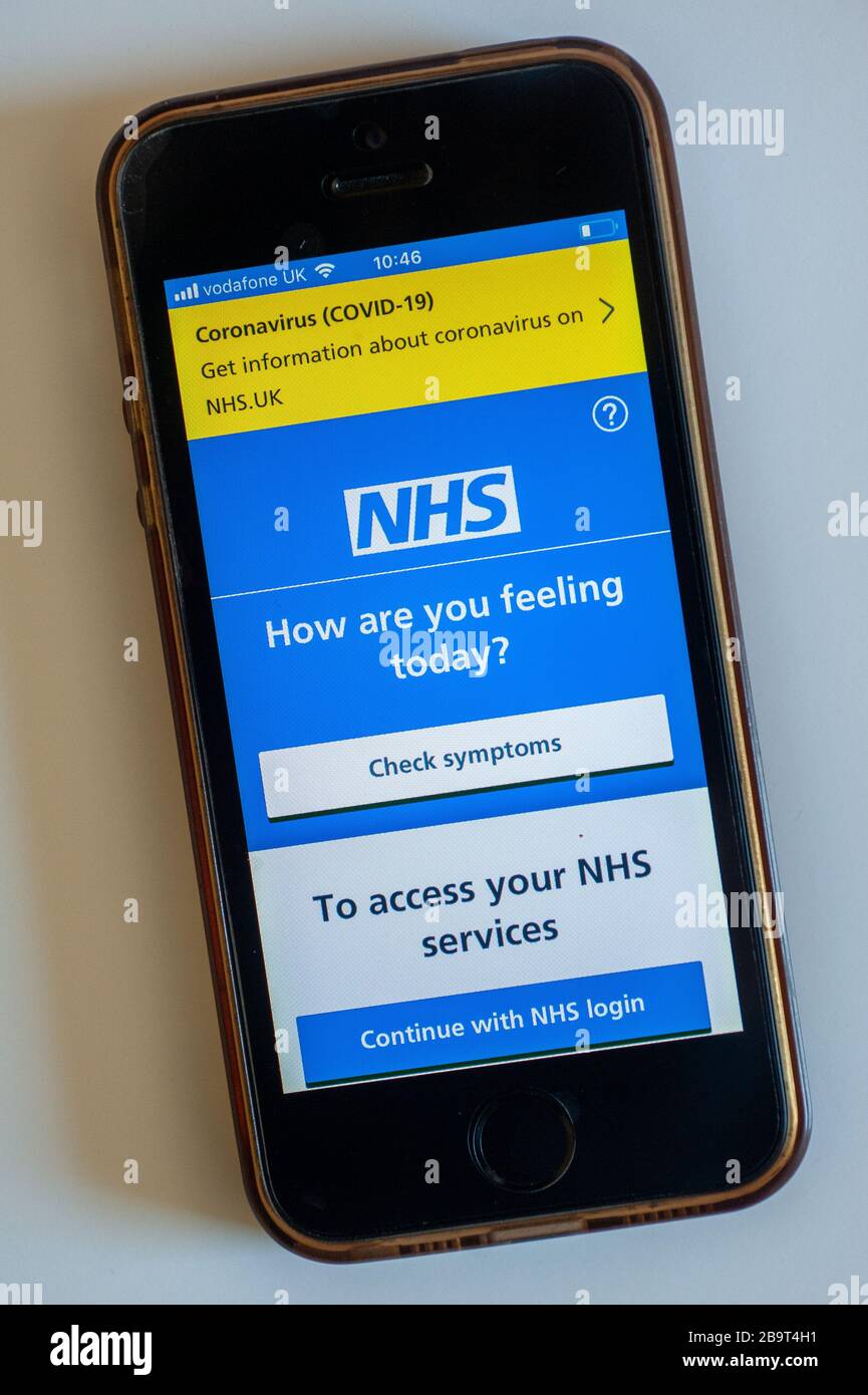 NHS mobile phone app, popular during the coronavirus outbreak, UK Stock Photo