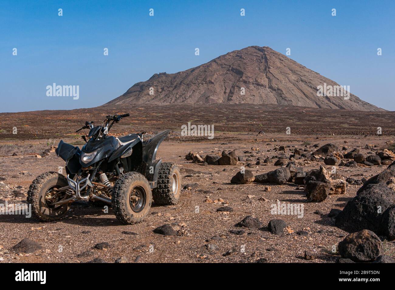 With an ATV in the desert of Cape verde island Stock Photo