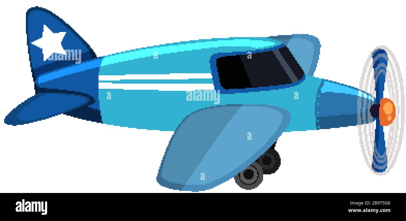 Blue airplane flying on white background illustration Stock Vector ...