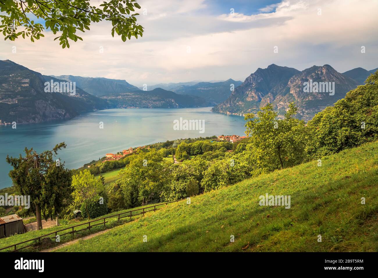 The valley on the island of Monte Isola and Lake Iseo. Lombardy. Italy Stock Photo