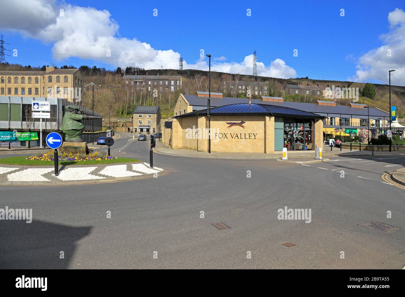 Fox Valley Retail Park entrance, Stocksbridge, Sheffield, South Yorkshire, England, UK. Stock Photo