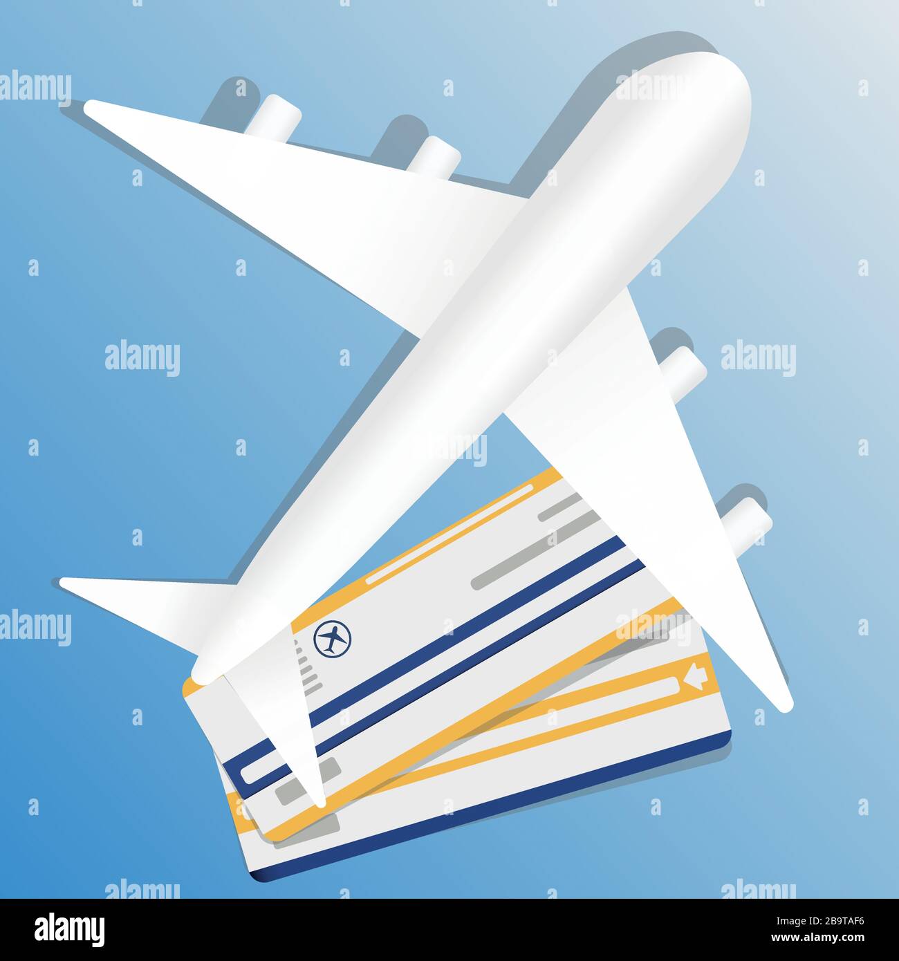 illustration of flight ticket with airplane. Air travel banner vacation concept design. Banner with airplane and vacation tickets Stock Vector