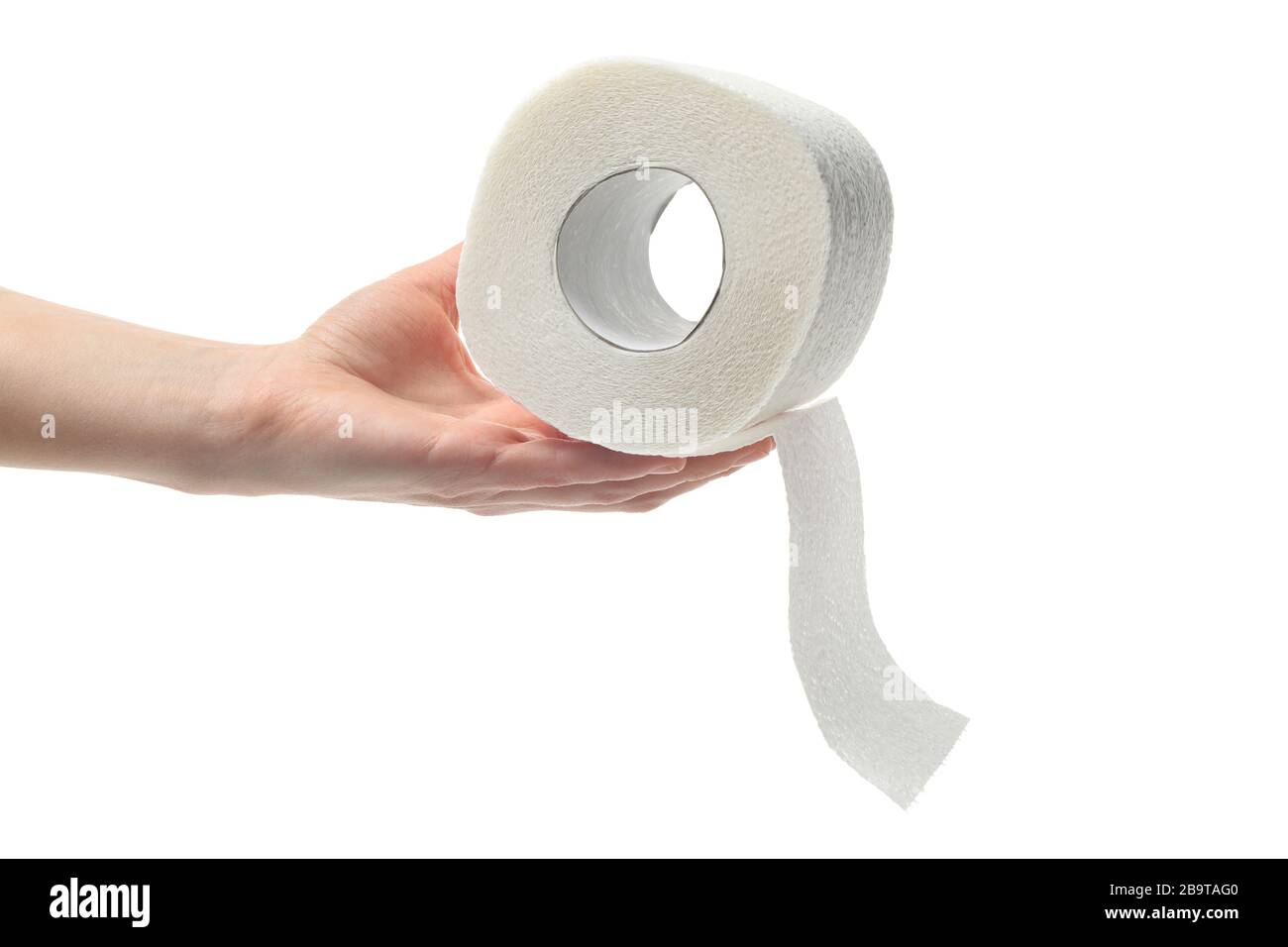 Hand holds toilet paper, isolated on white background Stock Photo Alamy