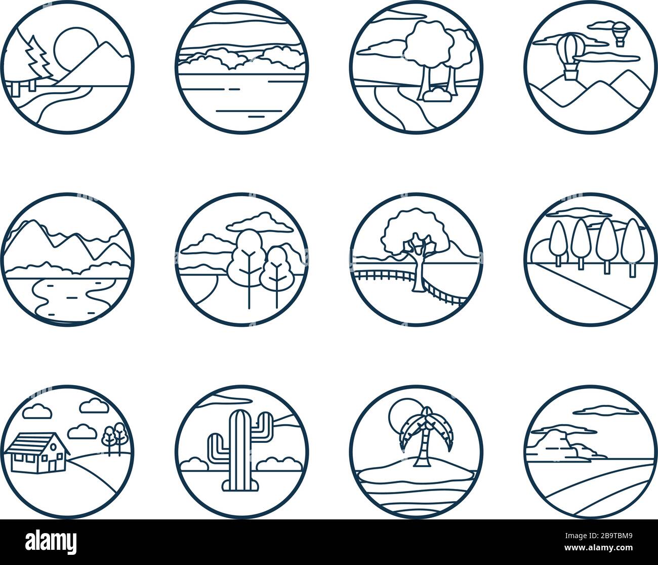 Landscapes line style icon set design, nature earth eco ecology ...