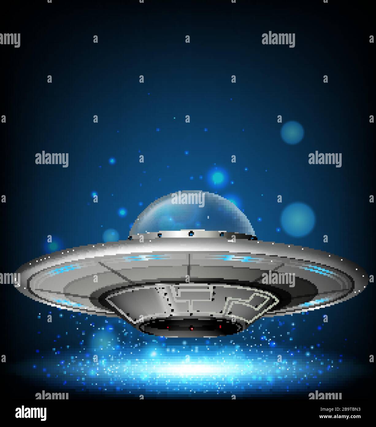 Scene with spaceship flying in the dark galaxy illustration Stock ...