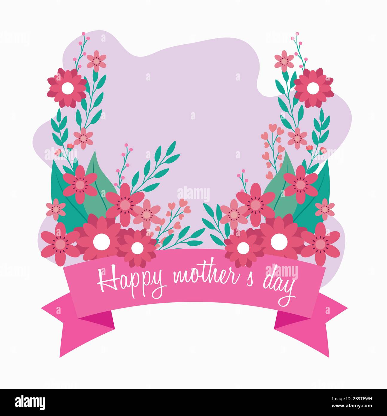 happy mother day card with flowers and ribbon decoration Stock Vector ...