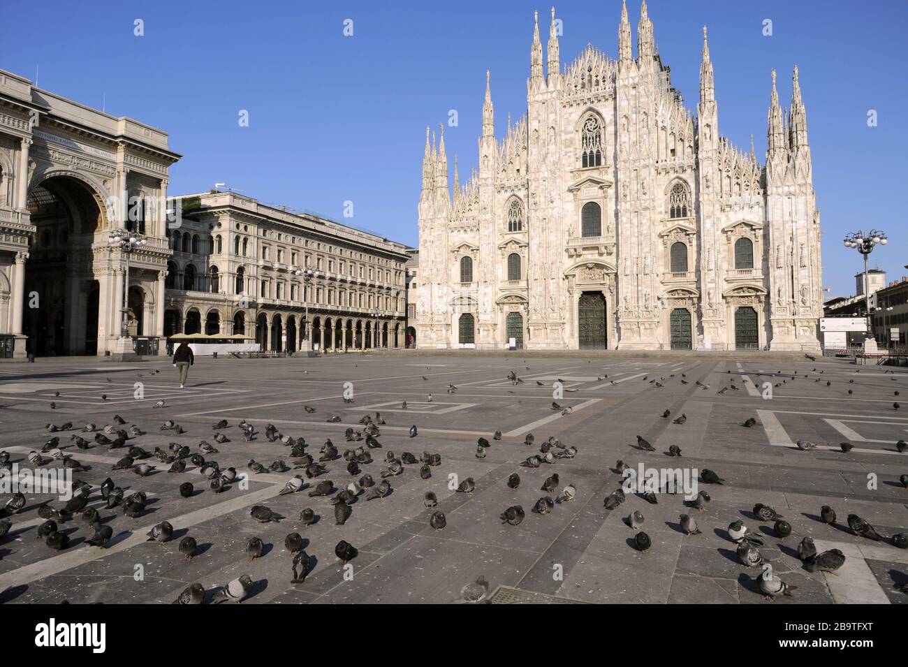 the city of Milan (Italy) after the first month of total blockade and quarantine due to the Coronavirus epidemic. Stock Photo