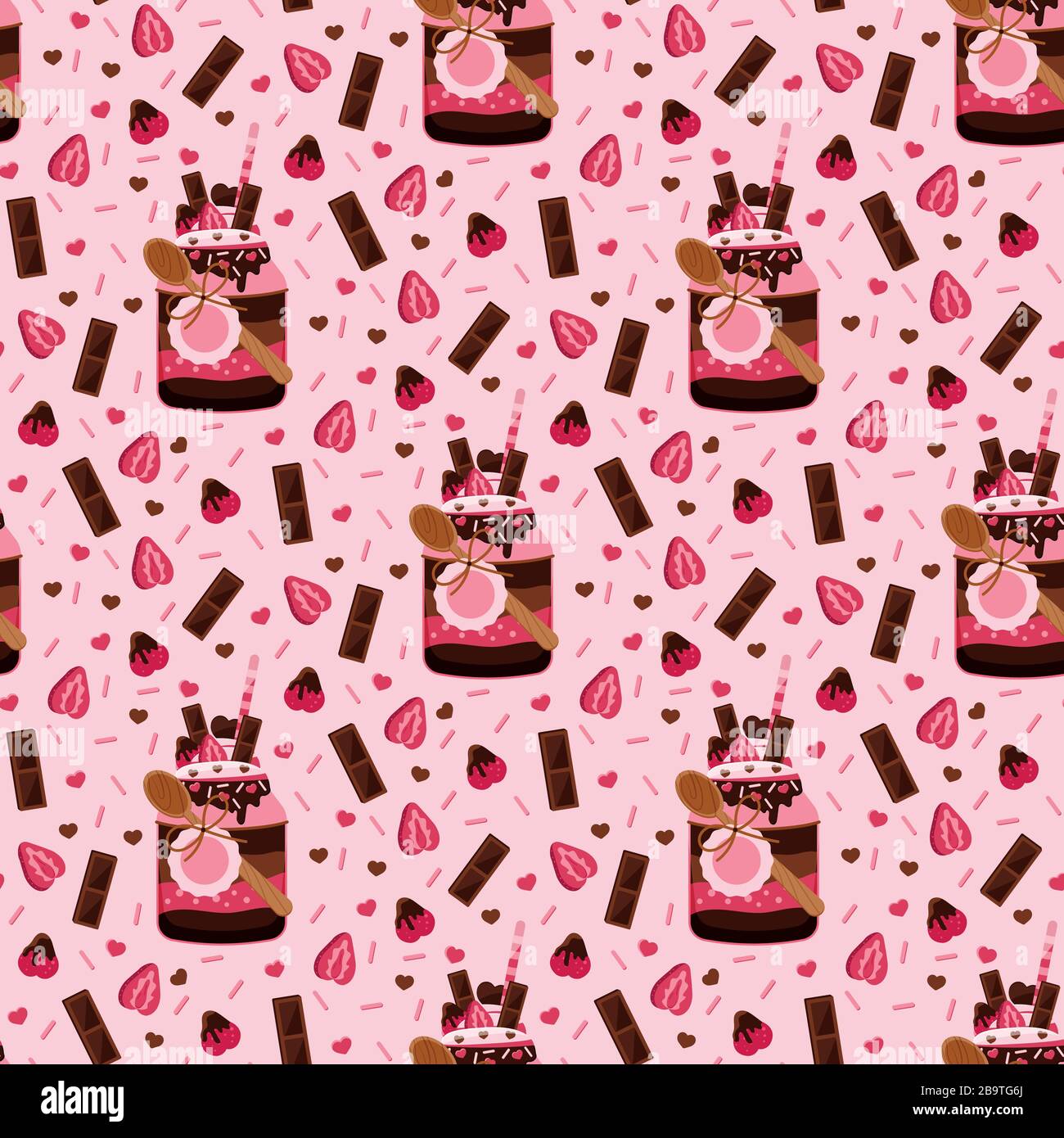 Desert in a jar seamless pattern on pink background. Stock Vector
