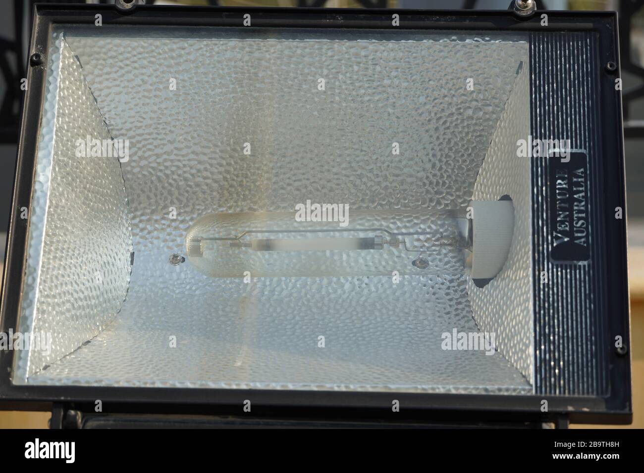 Dubai UAE November 2019 Close up outdoor LED lamp on the yard. Large