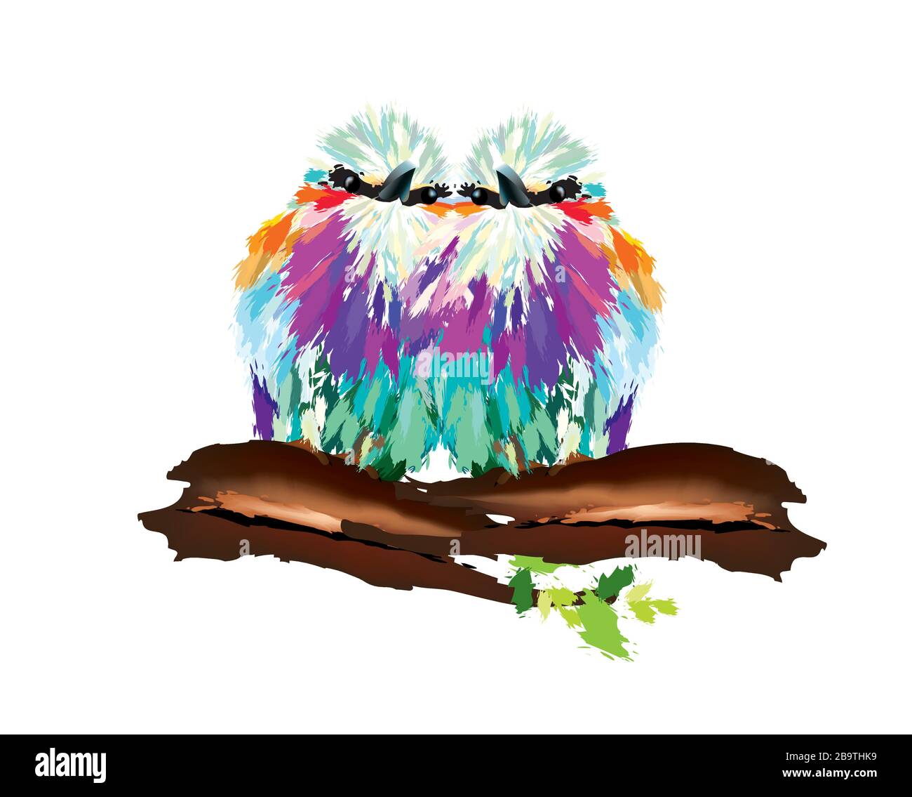 Beautiful colored breasted roller perching on the tree branch Stock Vector