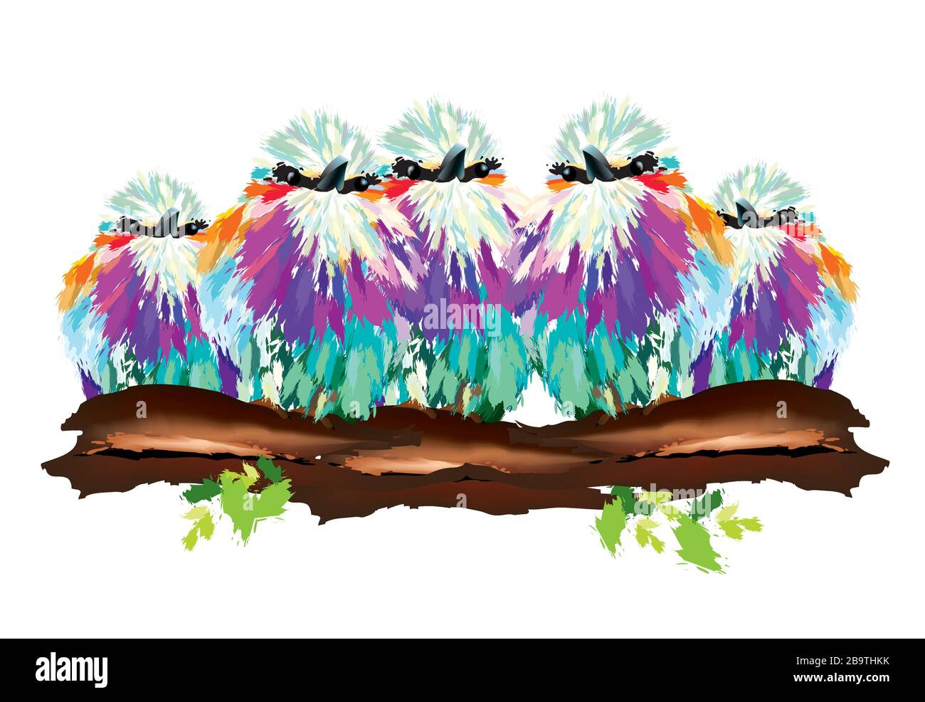 Group of birds perching on the tree branch Beautiful lilac breasted rollers perching on the tree branch Stock Vector