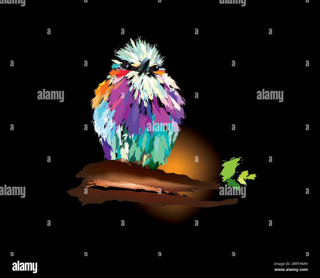 Beautiful colored breasted roller perching on the tree branch Stock Vector