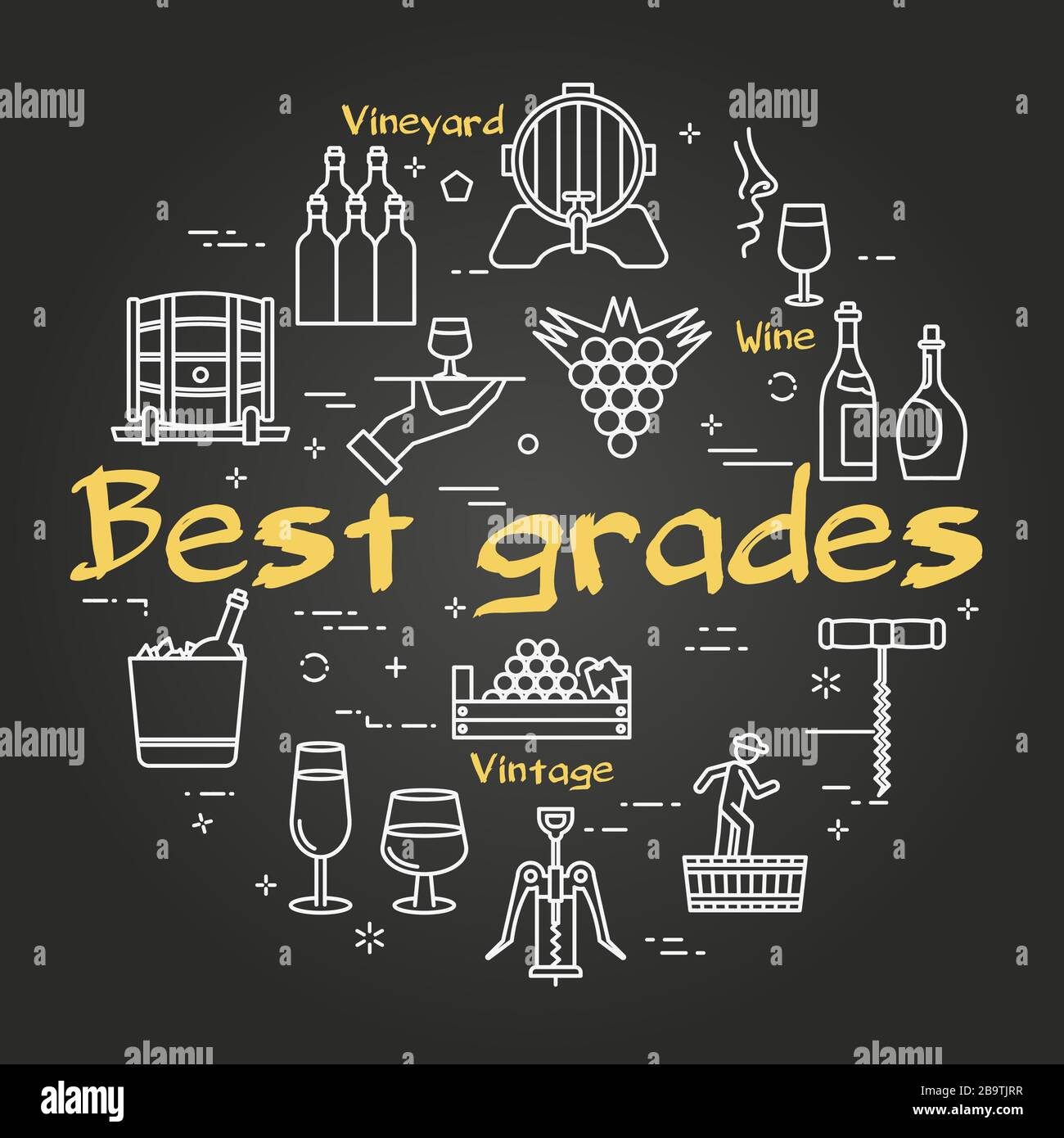 Vector black concept of winemaking with text Best Grades Stock Vector