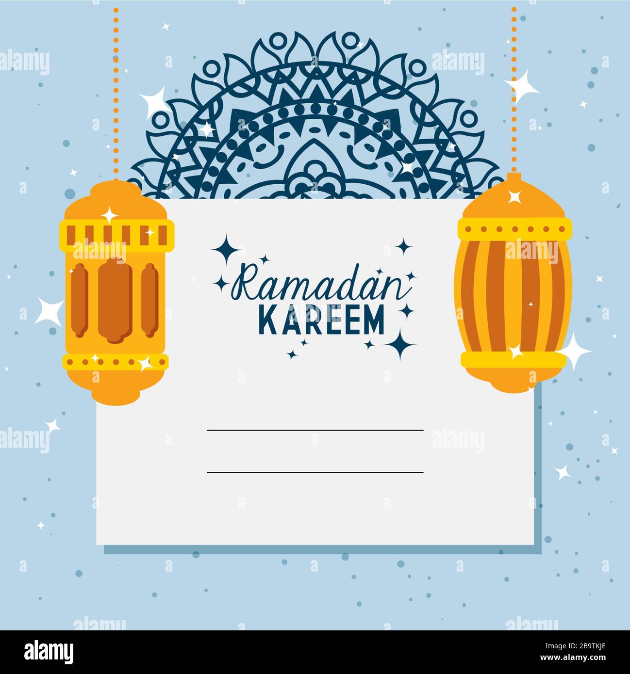 ramadan kareem card with lanterns hanging Stock Vector Image & Art - Alamy