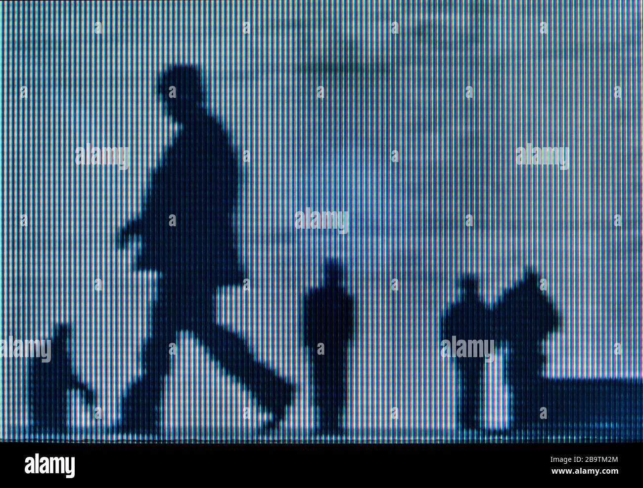 LCD screen image of people walking in city Stock Photo
