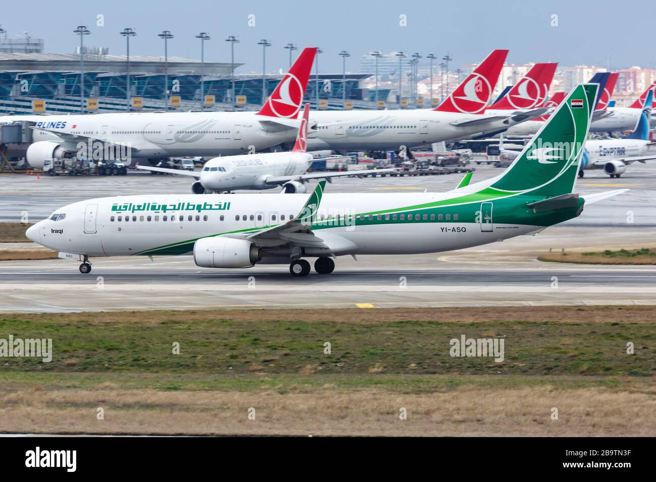 Istanbul, Turkey – February 15, 2019: Iraqi Airways Boeing 737 airplane at Istanbul Ataturk airport (IST) in Turkey. Boeing is an American aircraft ma Stock Photo