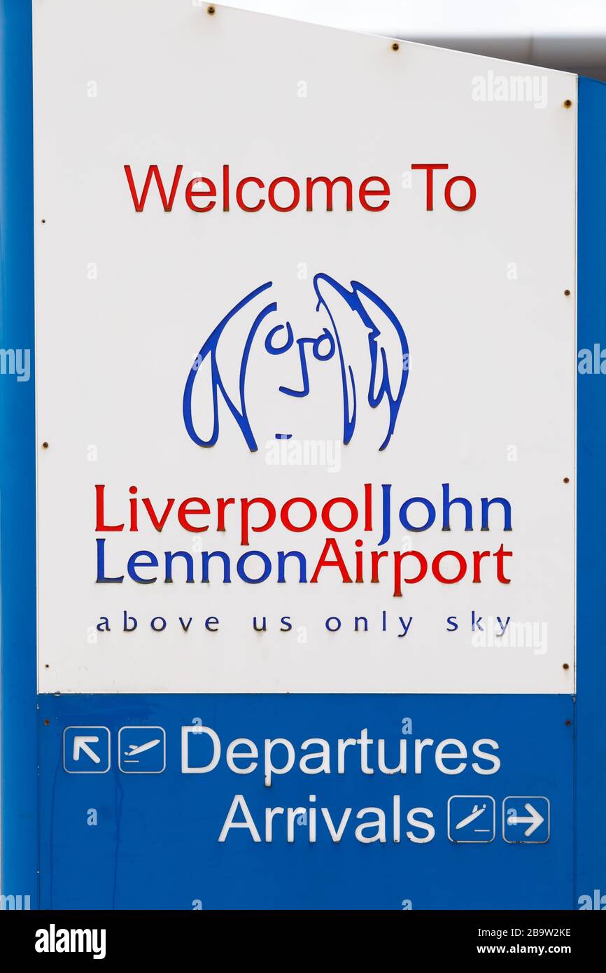 Liverpool, United Kingdom – August 14, 2017: Logo of Liverpool John Lennon Airport (LPL) in the United Kingdom. Stock Photo
