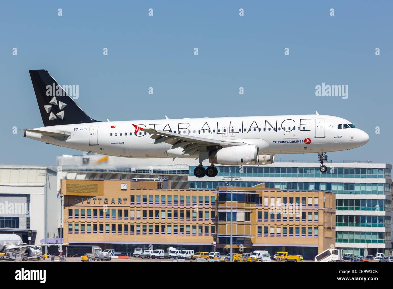 Stuttgart, Germany – May 8, 2018: Turkish Airlines Airbus A320 airplane at Stuttgart airport (STR) in Germany. Airbus is a European aircraft manufactu Stock Photo