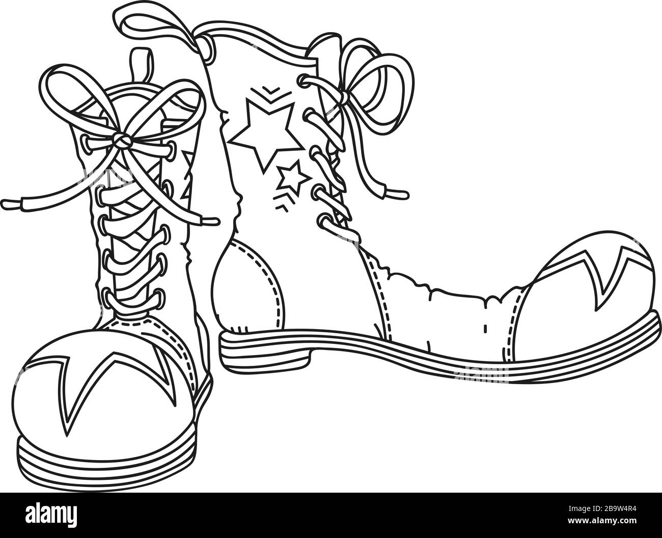 Clown's Shoes, hand drawn outline vector illustration Stock Vector