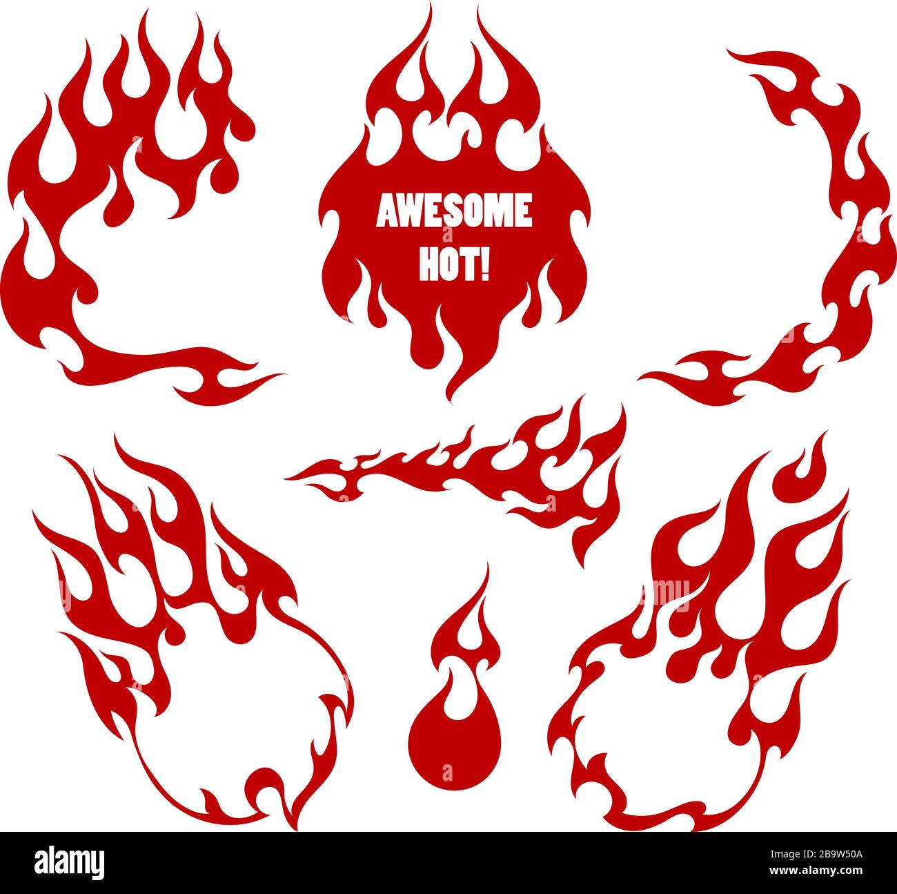 Red fire old school flame shaped background elements isolated