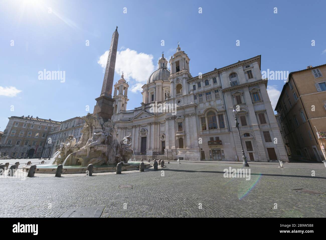 Rome, Italy-12 Mar 2020: Popular tourist spot Piazza Navona is empty following the coronavirus confinement measures put in place by the governement, R Stock Photo