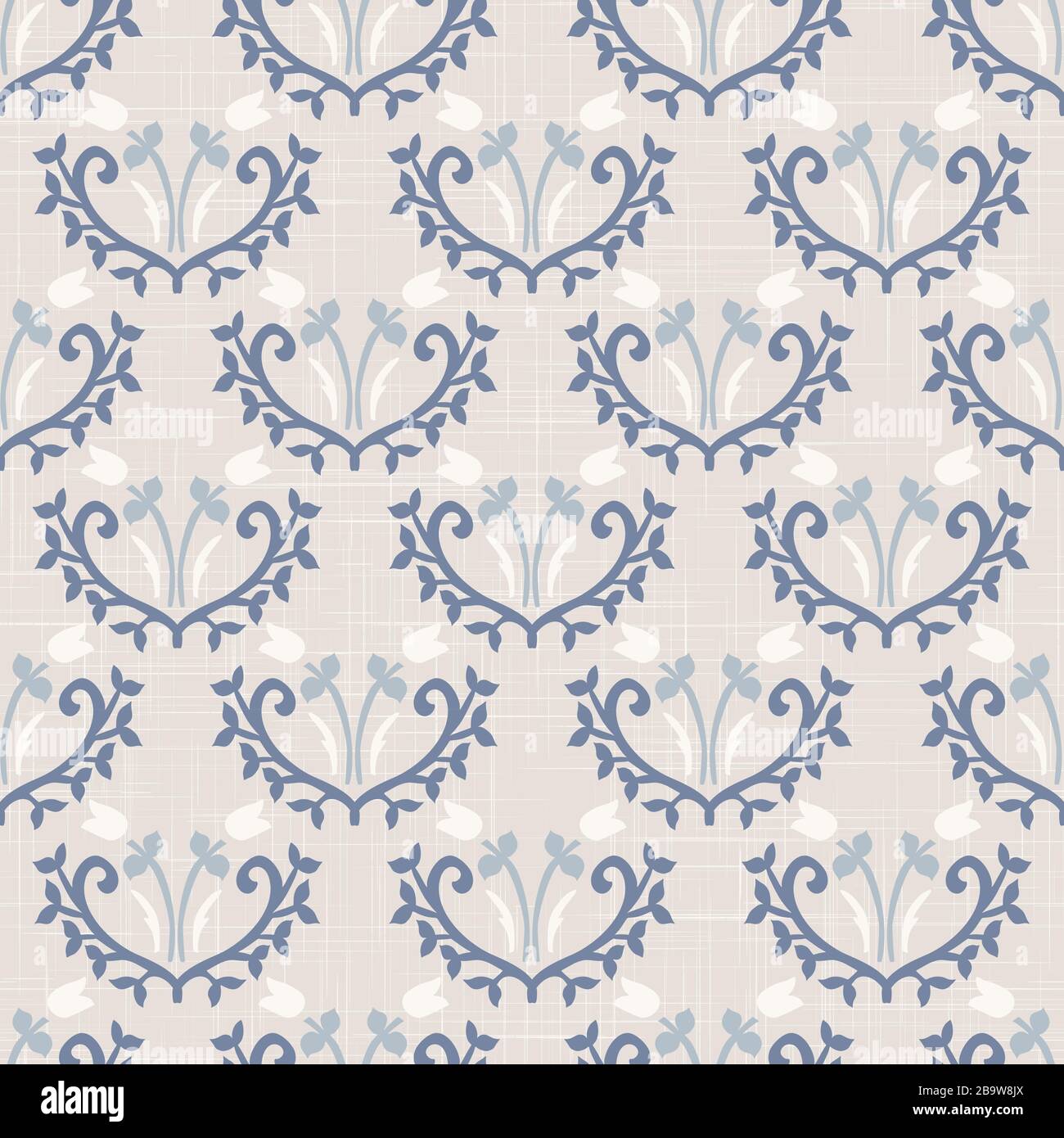French blu shabby chic damask vector texture background. Antique white