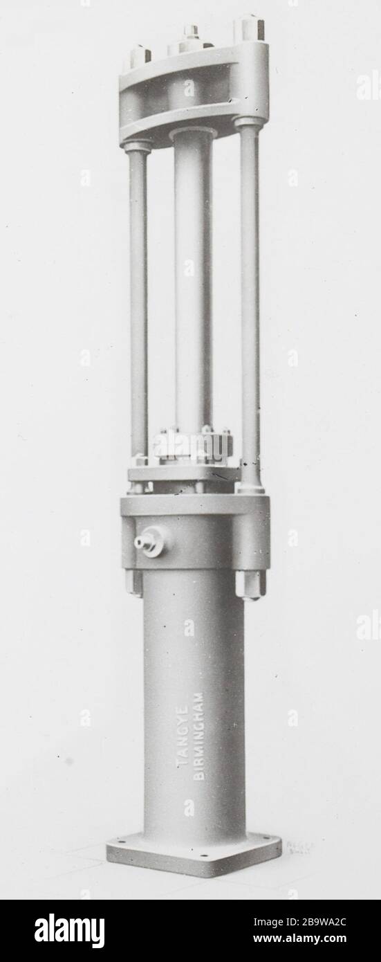 'Tangye 11-inch diameter internal ram hydraulic intensifier. Designed for 1100-3360 psi working pressure.; This file was derived from:  Lantern Slide - Tangyes Ltd, Hydraulic Intensifier, circa 1910 (2).jpg    Info Image; ' Stock Photo