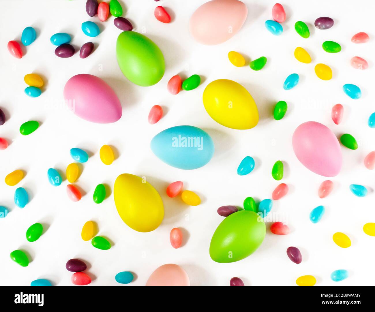 Easter eggs and candy background Stock Photo