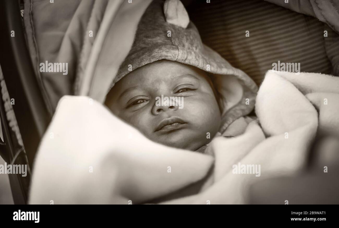 Newborn baby sleeps in the cot 2 Stock Photo Alamy