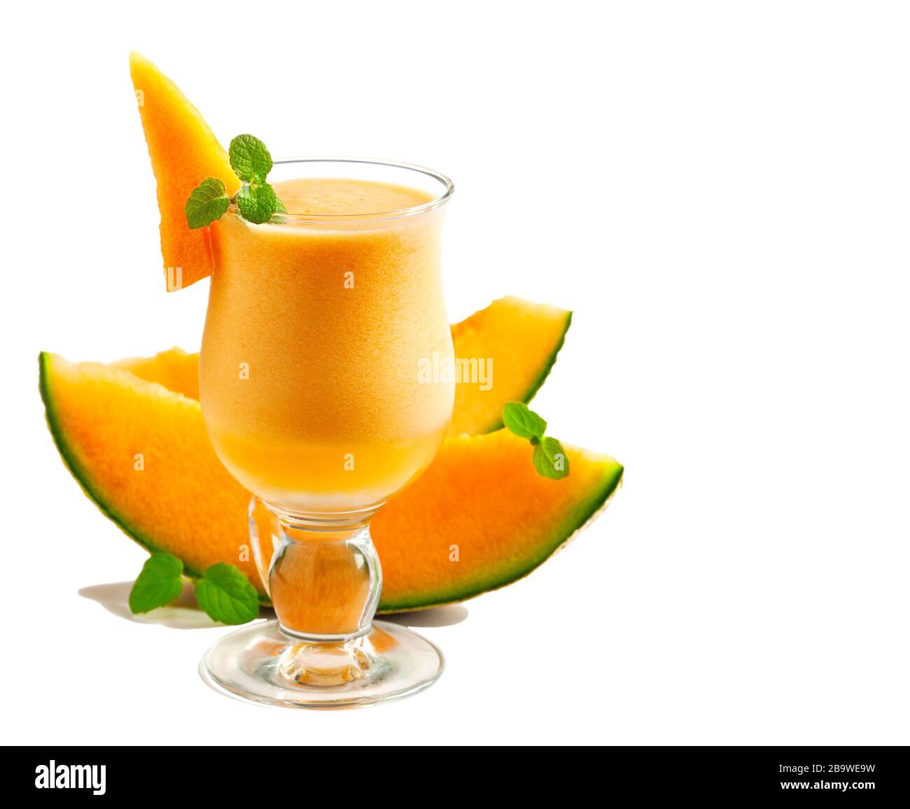 "Cantaloupe Breeze". Melon drink in glasses with slices of melon and