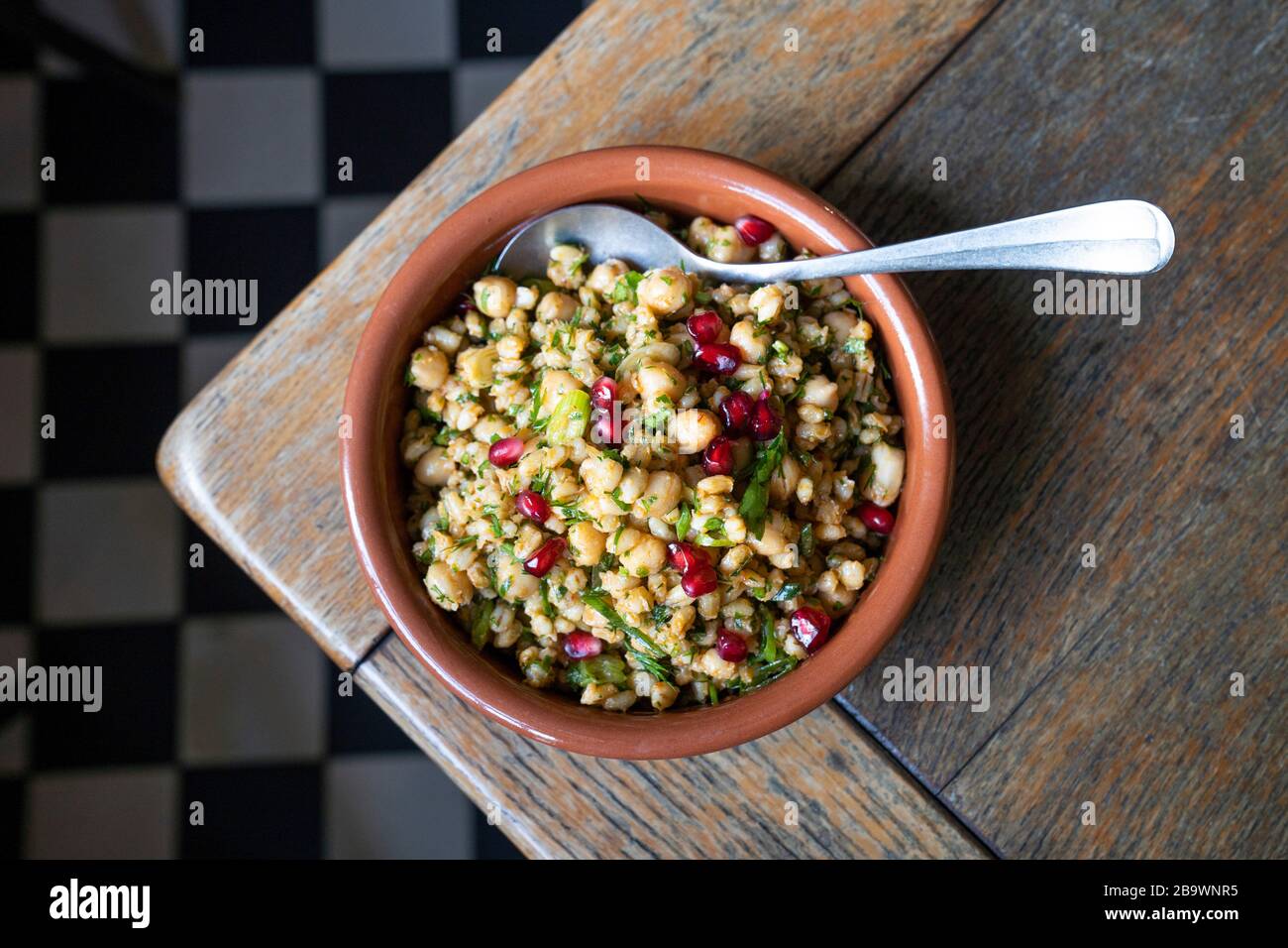 Bulgar wheat and chickpea pilaf with dill Middle Eastern salad Stock Photo