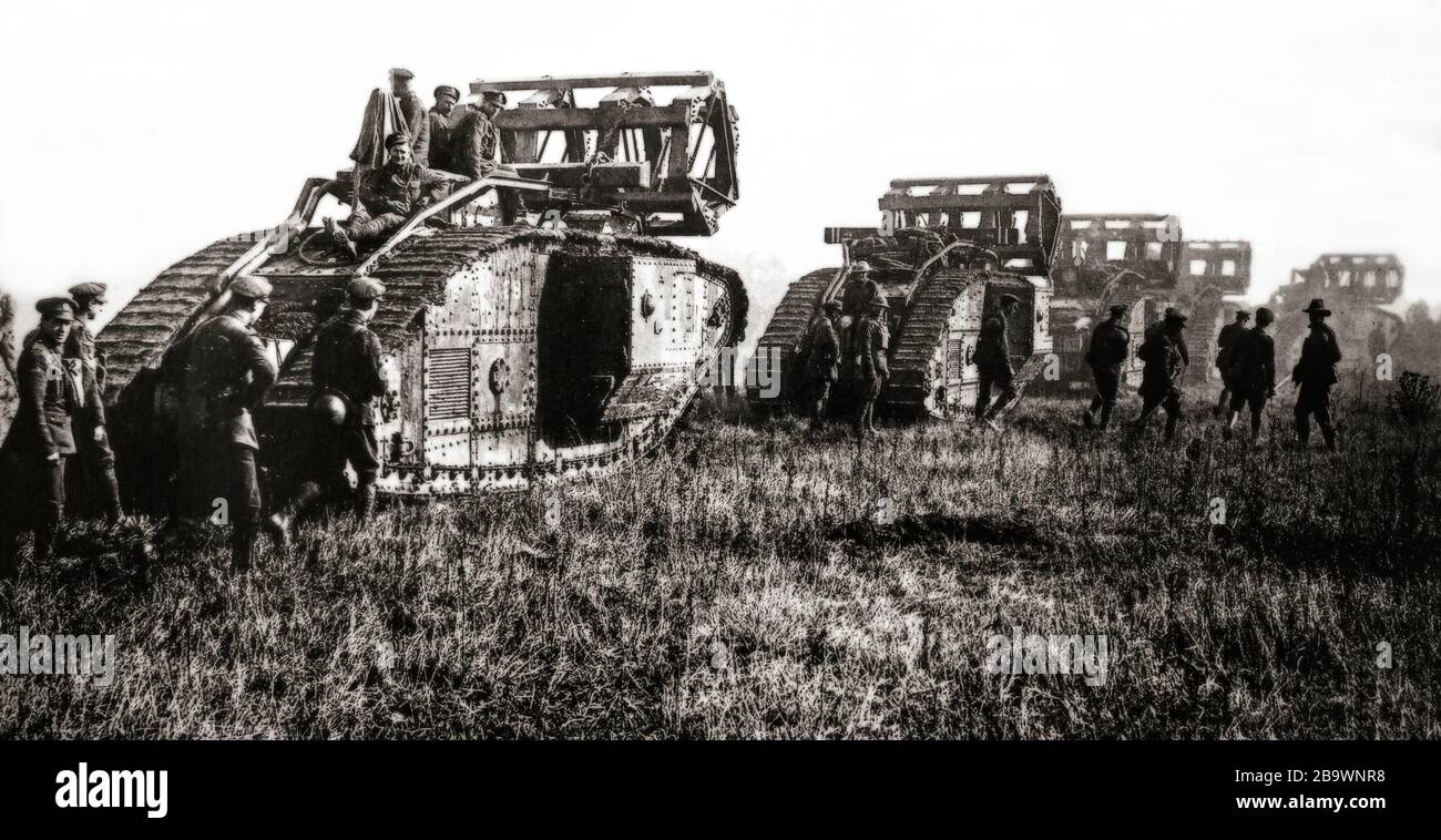 WW1 October 1918 disabled UK Mark V tank Battle St Quentin Canal WW1 October 1918 disabled UK Mark V tank Battle St Quentin Canal