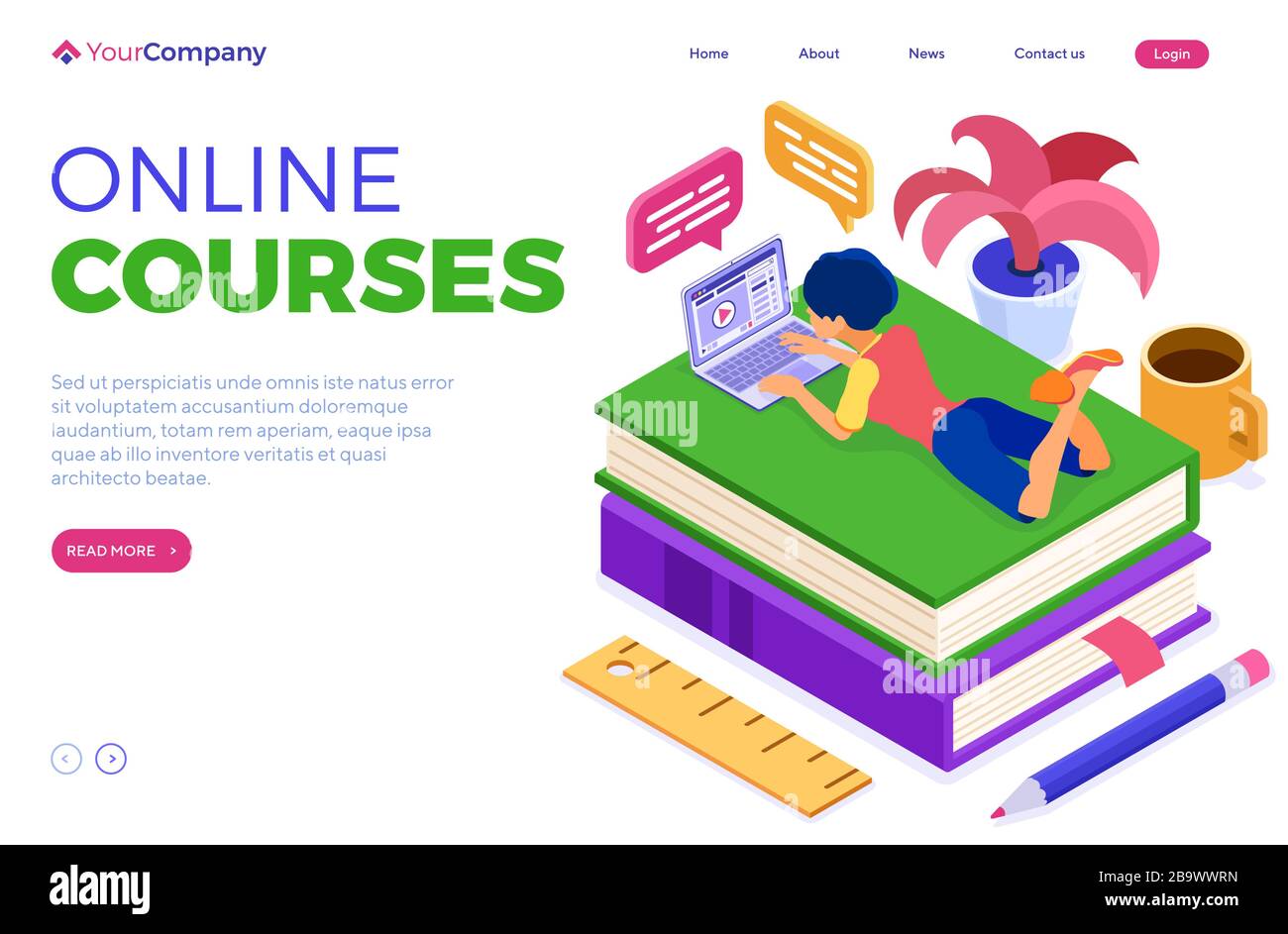 Online distance education from home Stock Vector