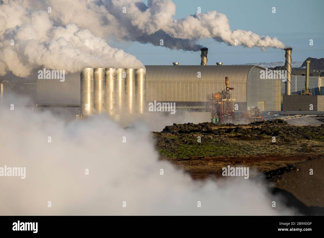 Gunnuhver hot spring close to geothermal icelandic Power plant of Reykjanes. Iceland Stock Photo