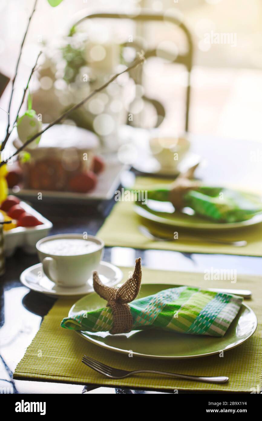 Easter table setting Stock Photo