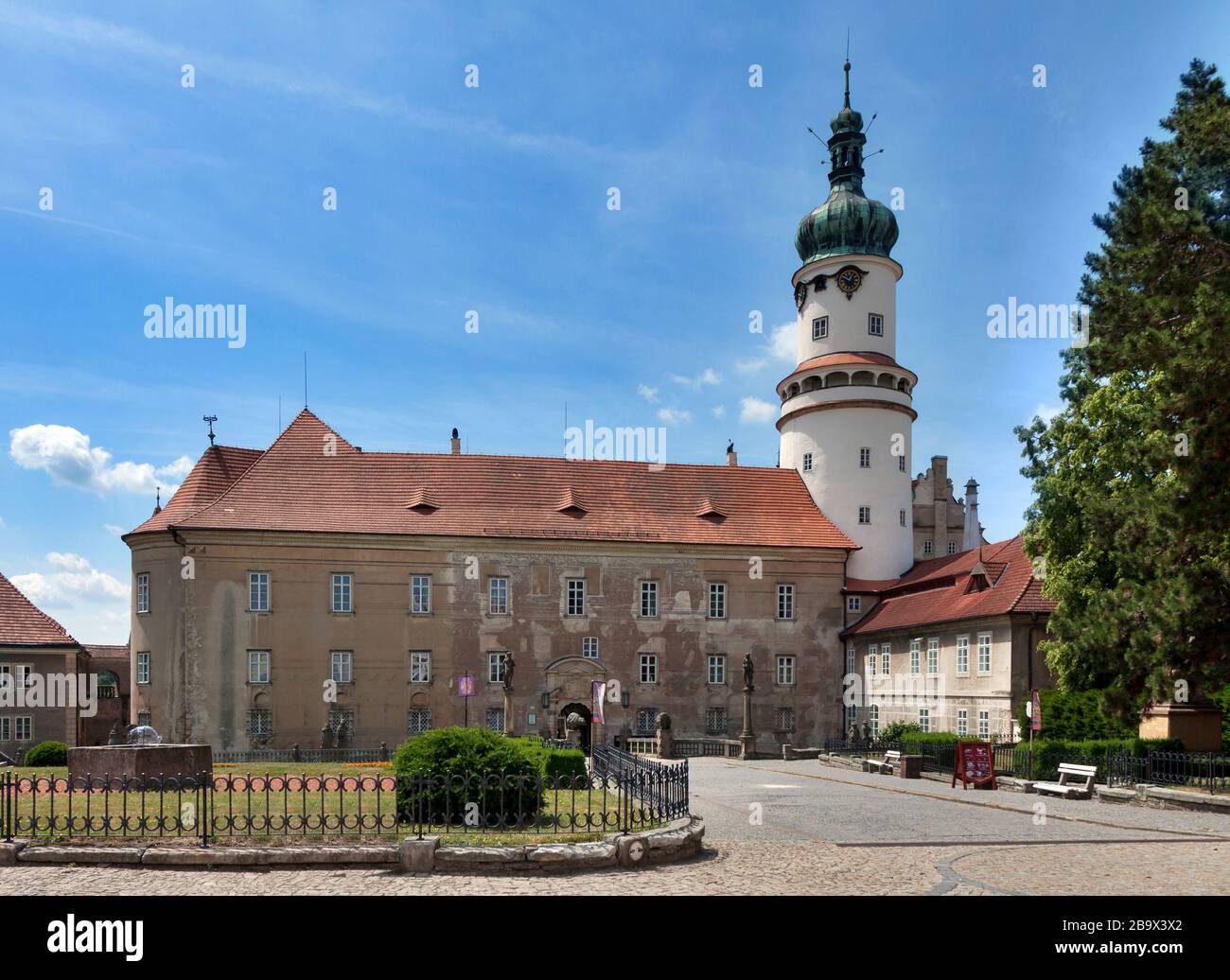 Castle in Nove Mesto nad Metuji in summer times with beautiful blue sky. Stock Photo