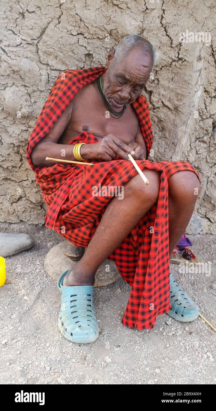 Africa, Tanzania, close up portrait of a male member of the Datooga tribe Stock Photo