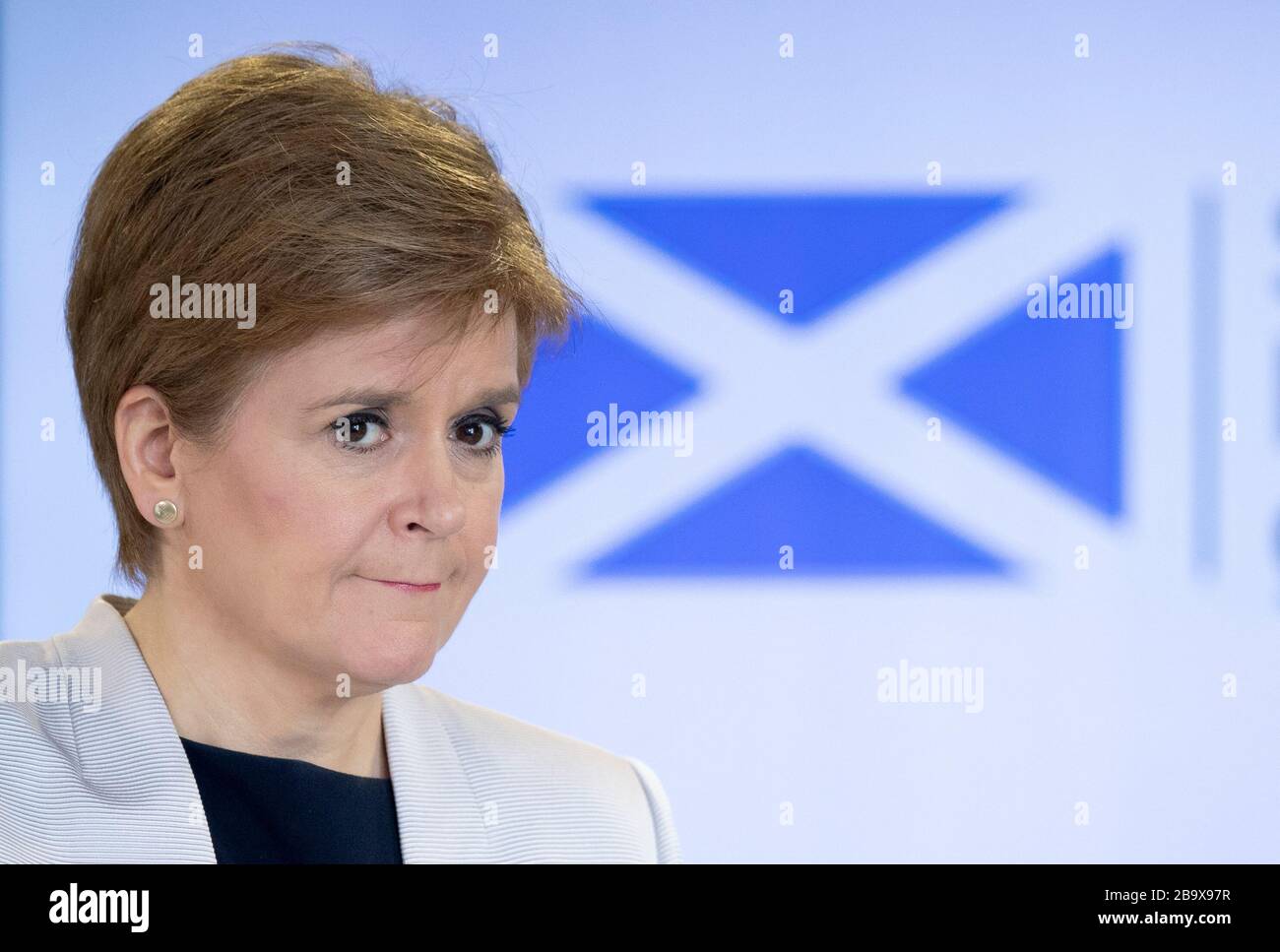Scotland's First Minister Nicola Sturgeon holds a briefing on the coronavirus (COVID-19) outbreak at St Andrew's House, Edinburgh, after Prime Minister Boris Johnson has put the UK in lockdown to help curb the spread of the coronavirus. Stock Photo