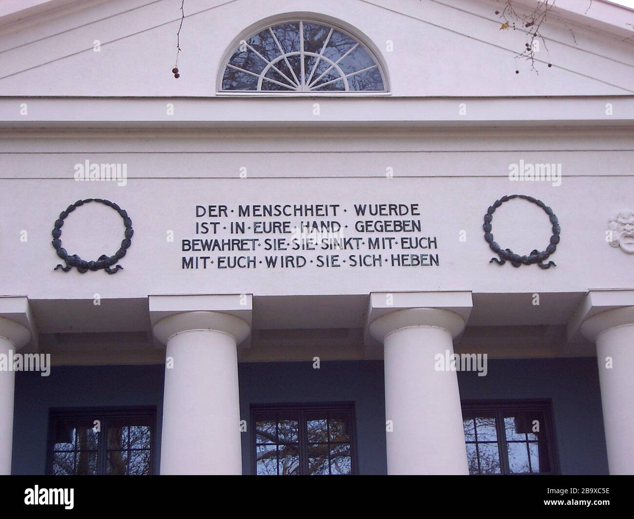 'Deutsch: Inschrift am Giebel des Stadttheaters in Hildesheim; 8 January 2008; Own work (Original text:  eigene Fotografie.); Björn Bornhöft at German Wikipedia; ' Stock Photo