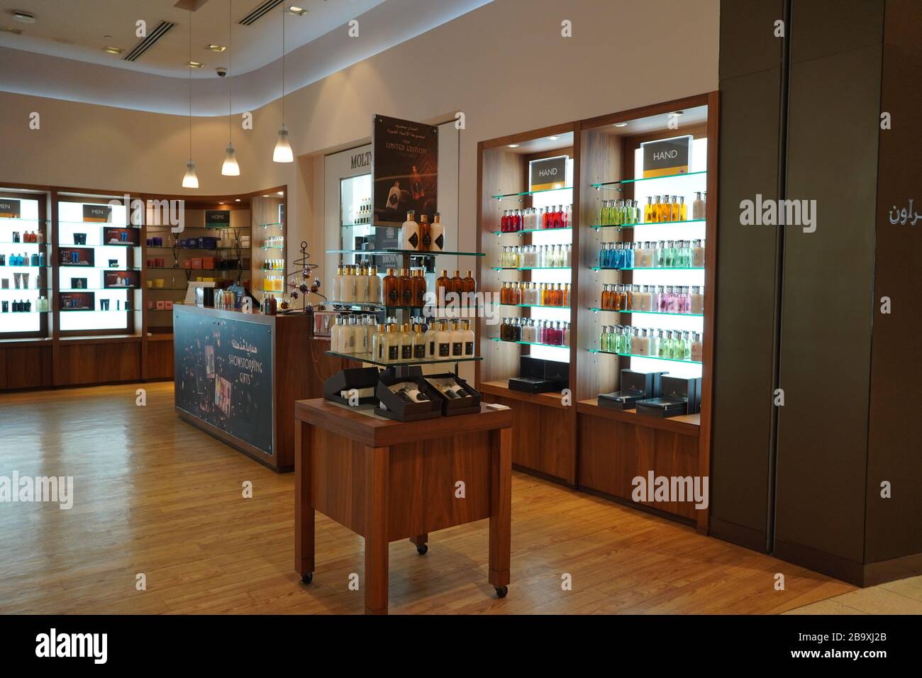 Dubai UAE December 2019 Molton Brown beauty products on display in a