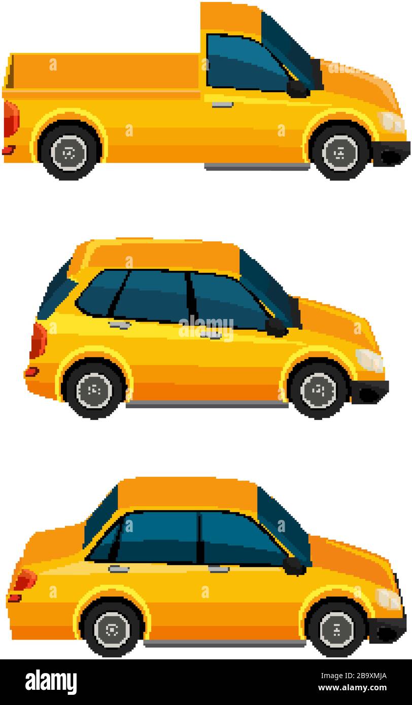 Set of yellow cars on white background illustration Stock Vector Image