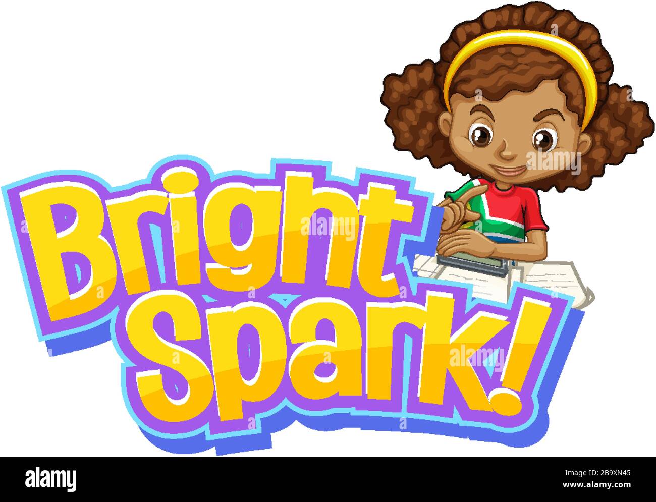 Font design for word bright spark with girl doing homework illustration Stock Vector