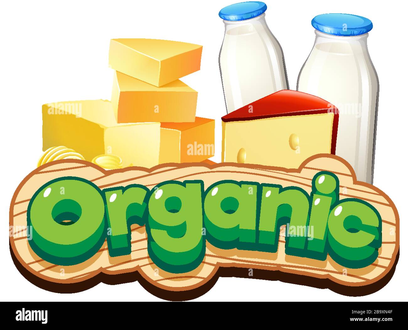 Font design for word organic with dairy products illustration Stock